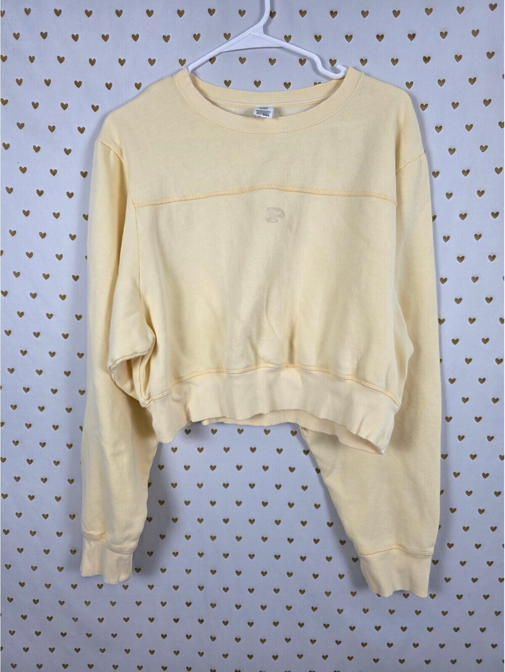 Victorias Secret Pink Cropped Yellow Cute Logo Crew sweater Shirt XL